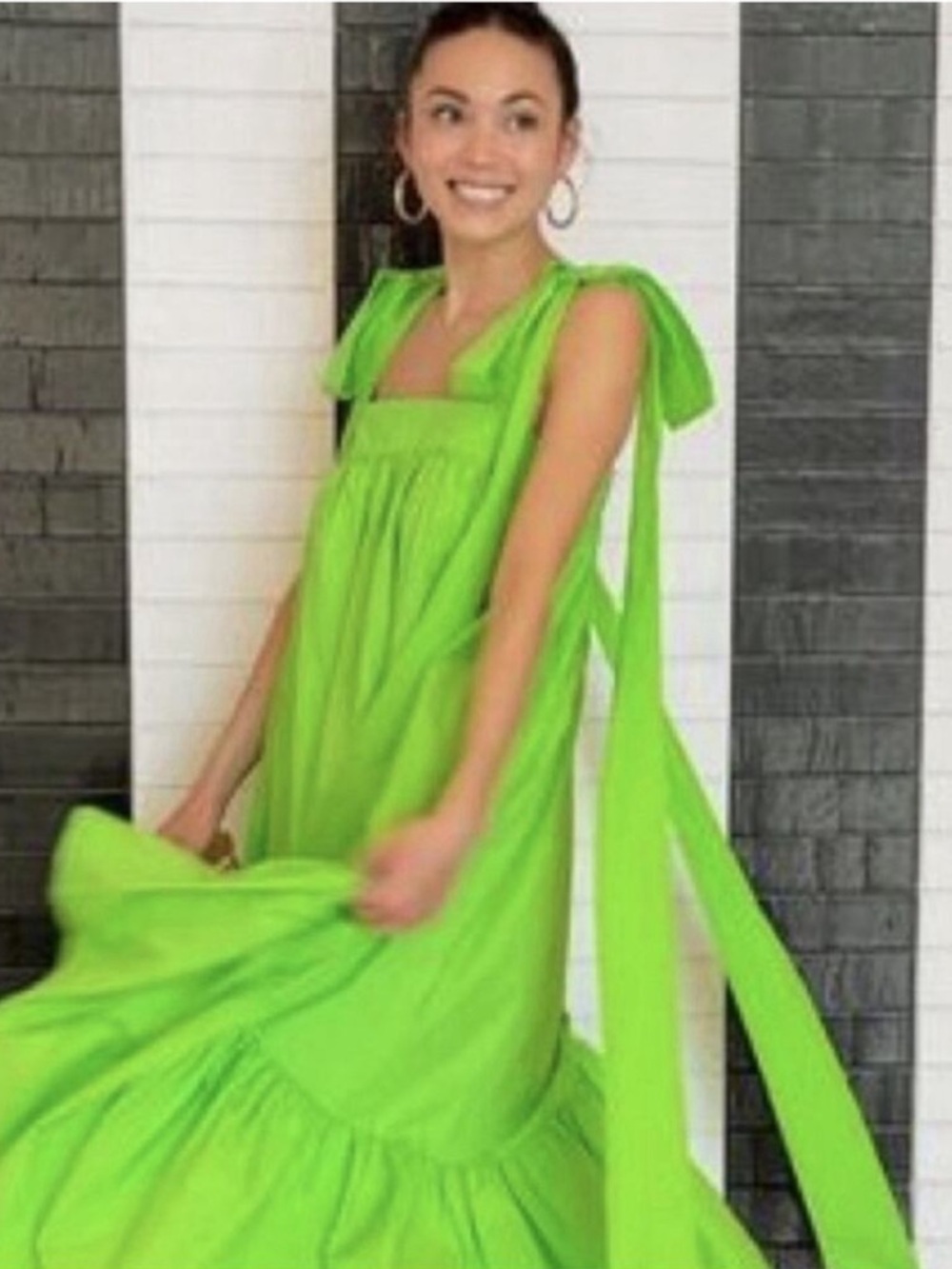 Christopher John Rogers Green Tiered Tie Shoulder High Low Babydoll Dress Small - Picture 4 of 16